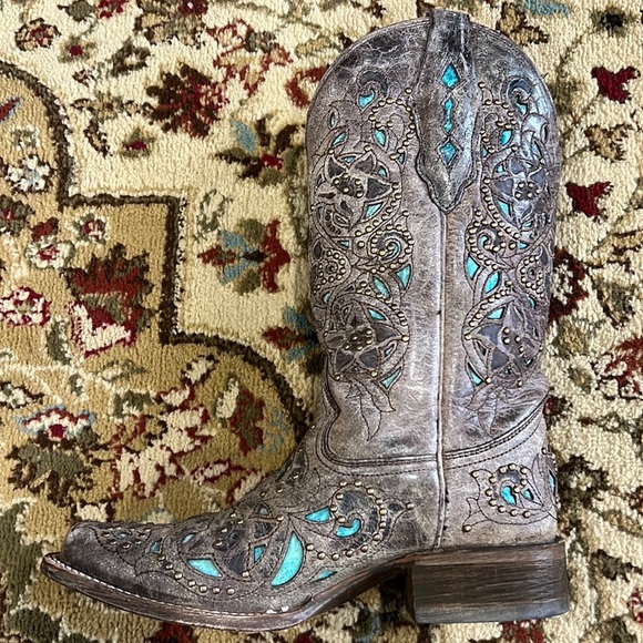 Womens Corral Vintage Turquoise Inlay & Stud Cowgirl Boots A1149 - Picture 10 of 15